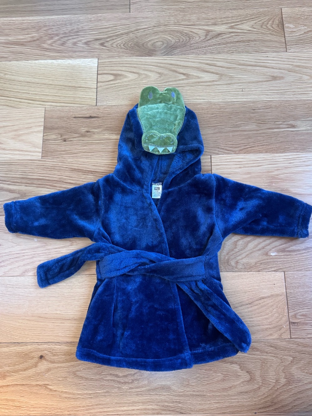 Hudson Baby Navy Plush Hooded Robe with Green Crocodile Hood